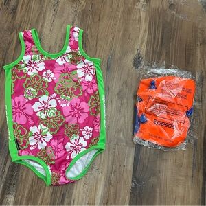 Speedo Kids One Piece Swimsuit - Pink and Green Floral